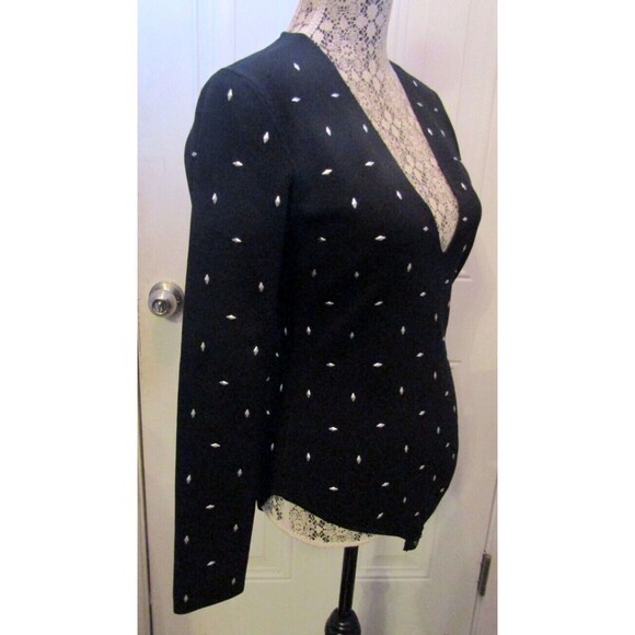 Zara Bodysuit NWT Black V Neck Silver Studded Knit Sweater Womens Size L - Picture 6 of 10